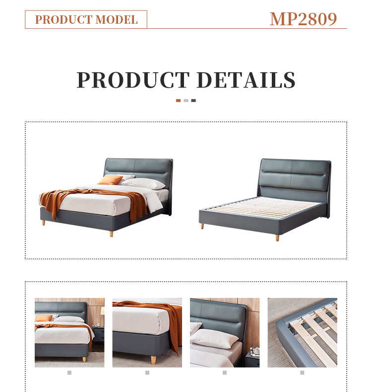 MP2809ZT Classic Unique Design Hotel Leather Bed Frame Queen Size With Headboard 8