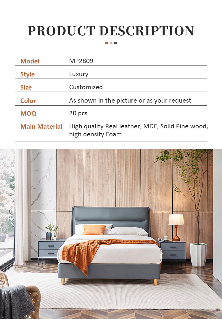 MP2809ZT Classic Unique Design Hotel Leather Bed Frame Queen Size With Headboard 7