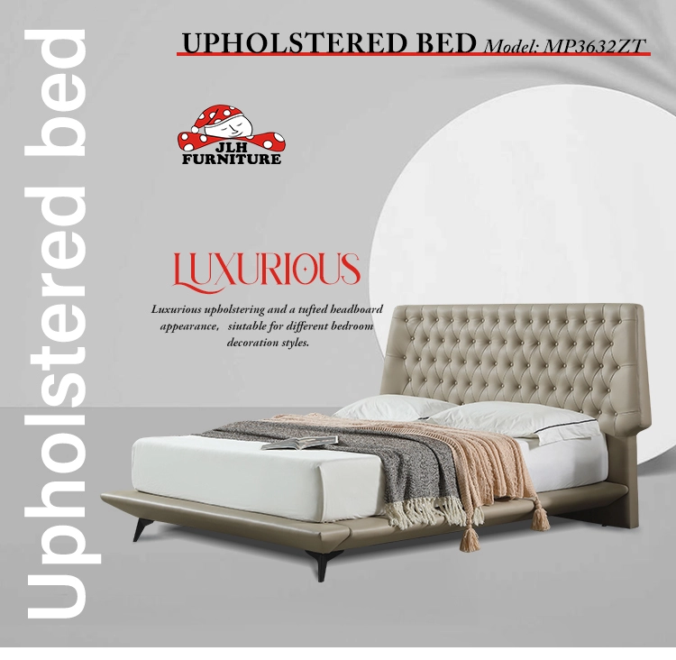 MP3632ZT Luxury Upholstered Wholesale Leather Bed Frame With Multifunction Tufted Headboard 1