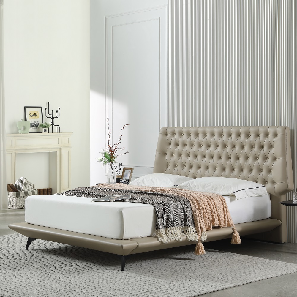 MP3632ZT Luxury Upholstered Wholesale Leather Bed Frame With Multifunction Tufted Headboard 7