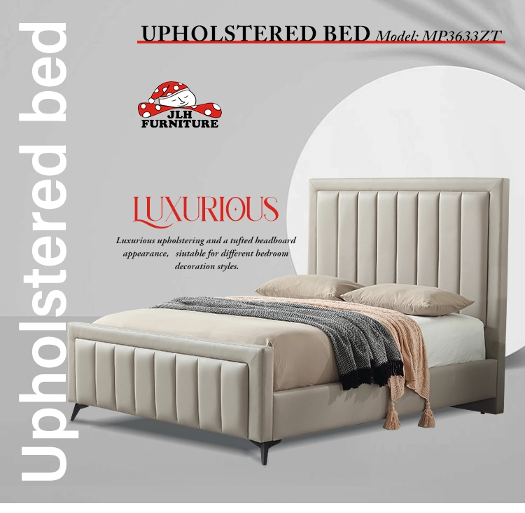 Factory Soft Bed Manufacturer MP3633ZT Modern Beige Leather Bed Bedroom Furniture Upholstered Bed Frame 1