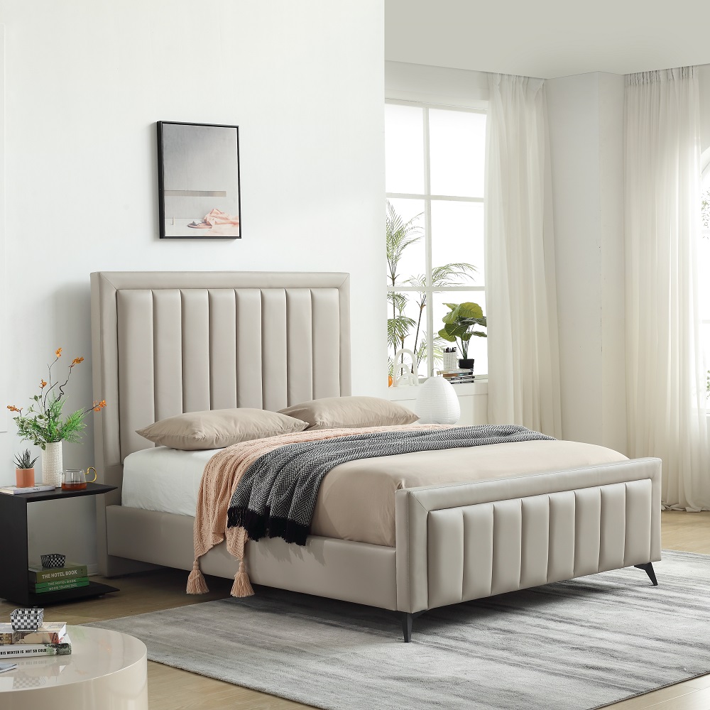 Factory Soft Bed Manufacturer MP3633ZT Modern Beige Leather Bed Bedroom Furniture Upholstered Bed Frame 7