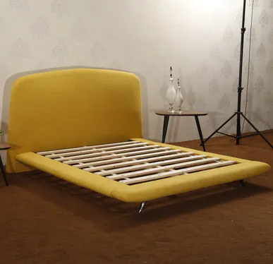 MB3346 Wooden King Full Size Upholstered Bed Frame With Headboard Bright Yellow 9