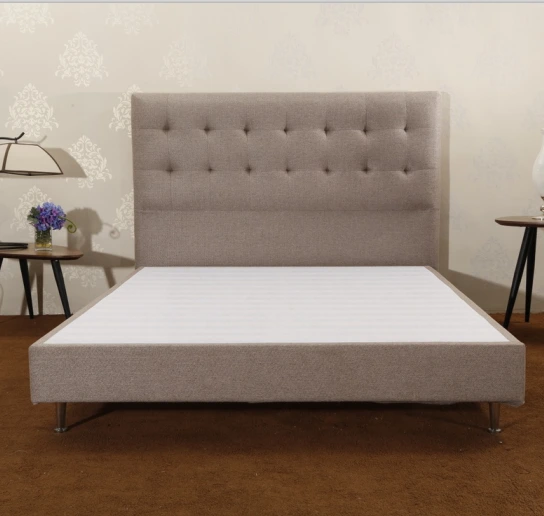 CJ-7 Marco de cama ajustable de madera y tela para dormitorio, fácil montaje 1