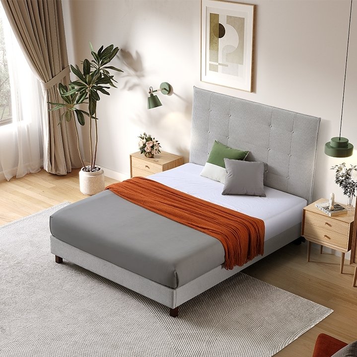 MB3663ZT 5 Star Hotel Bed Headboard Poplar Wood King Double Size Luxury Bedroom Bedding Furniture Set Velvet Fabric Bed 1