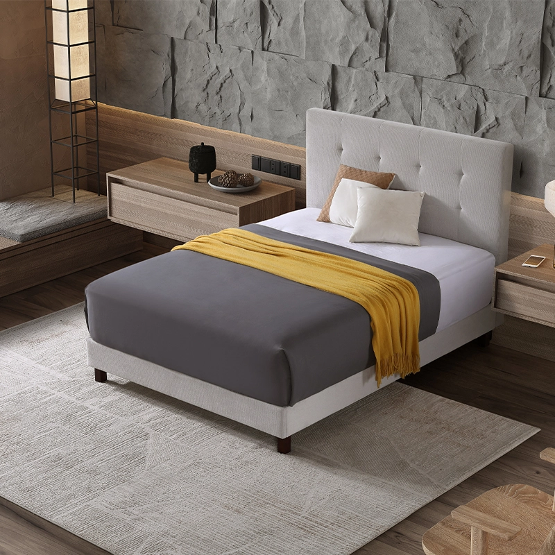 MB3658ZT The Least Metal Legs Fabric Soft Bed Durable Modern Elegant Portable Wooden Bed Frame For Bedroom Furniture Set 1