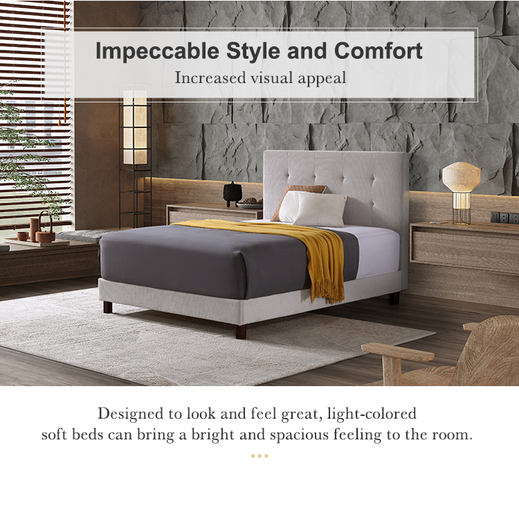 MB3658ZT The Least Metal Legs Fabric Soft Bed Durable Modern Elegant Portable Wooden Bed Frame For Bedroom Furniture Set 8