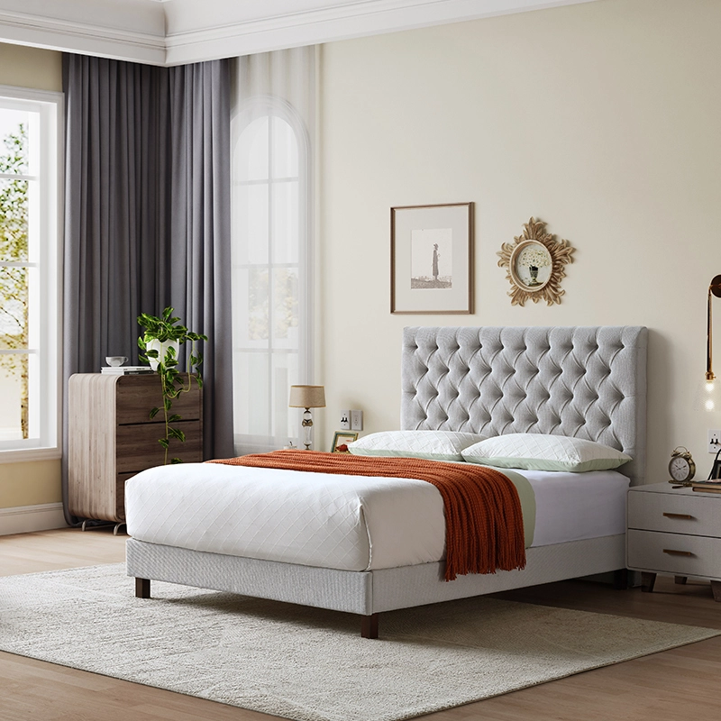 MB3385ZT OEM ODM Waterproof fabric modern hotel up-holstered beds with luxury design bed frame in double size 1