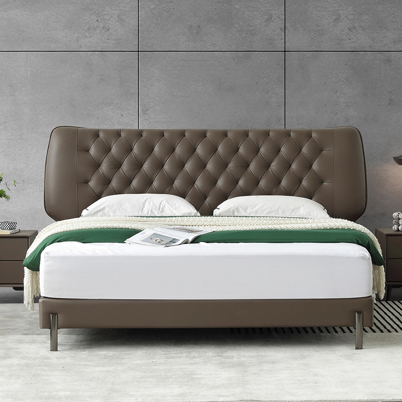Jinlongheng MP5122ZT Dark Brown Button Headboard Design Bed Base Furniture Double Queen King Modern Luxury Leather Beds 1