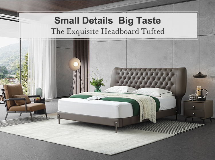 Jinlongheng MP5122ZT Dark Brown Button Headboard Design Bed Base Furniture Double Queen King Modern Luxury Leather Beds 9
