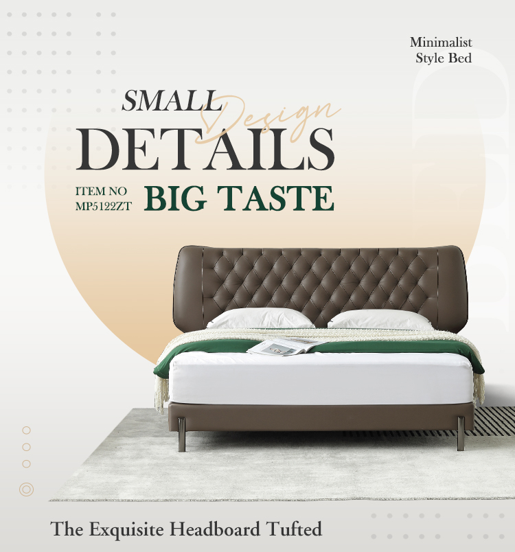 Jinlongheng MP5122ZT Dark Brown Button Headboard Design Bed Base Furniture Double Queen King Modern Luxury Leather Beds 8