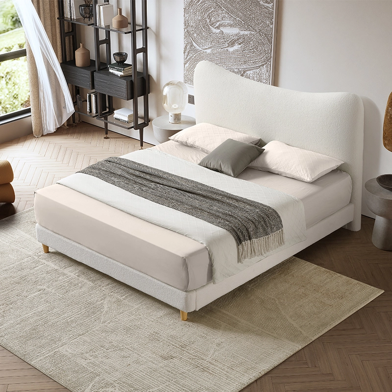 MB5159ZT Wholesale factory wooden bed frame queen lambswool fabric upholstered Tufting headboard platform soft beds 1
