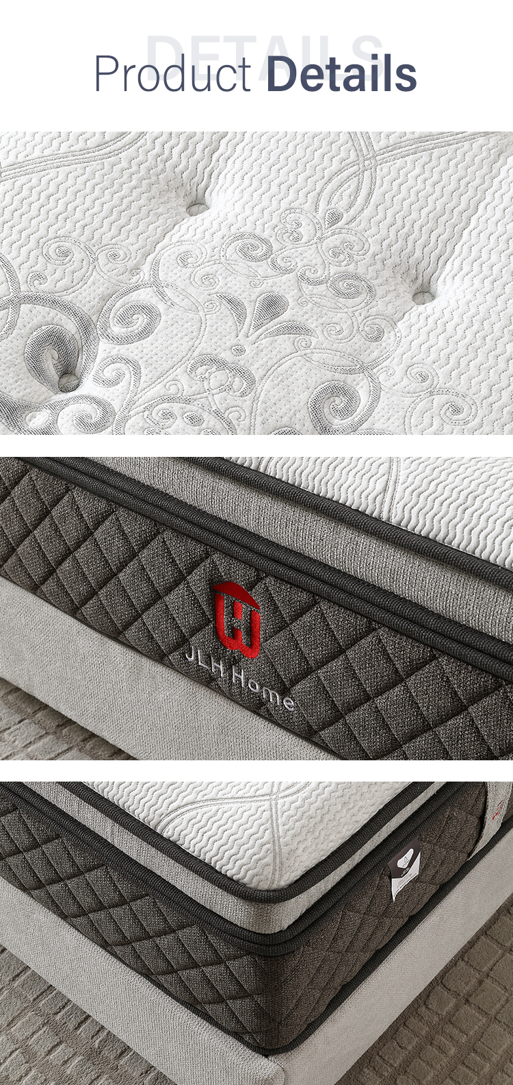 Matelas à ressorts souples King Size à usage commercial 47AA-22, matelas hybride à ressorts ensachés à 7 zones de qualité supérieure 19