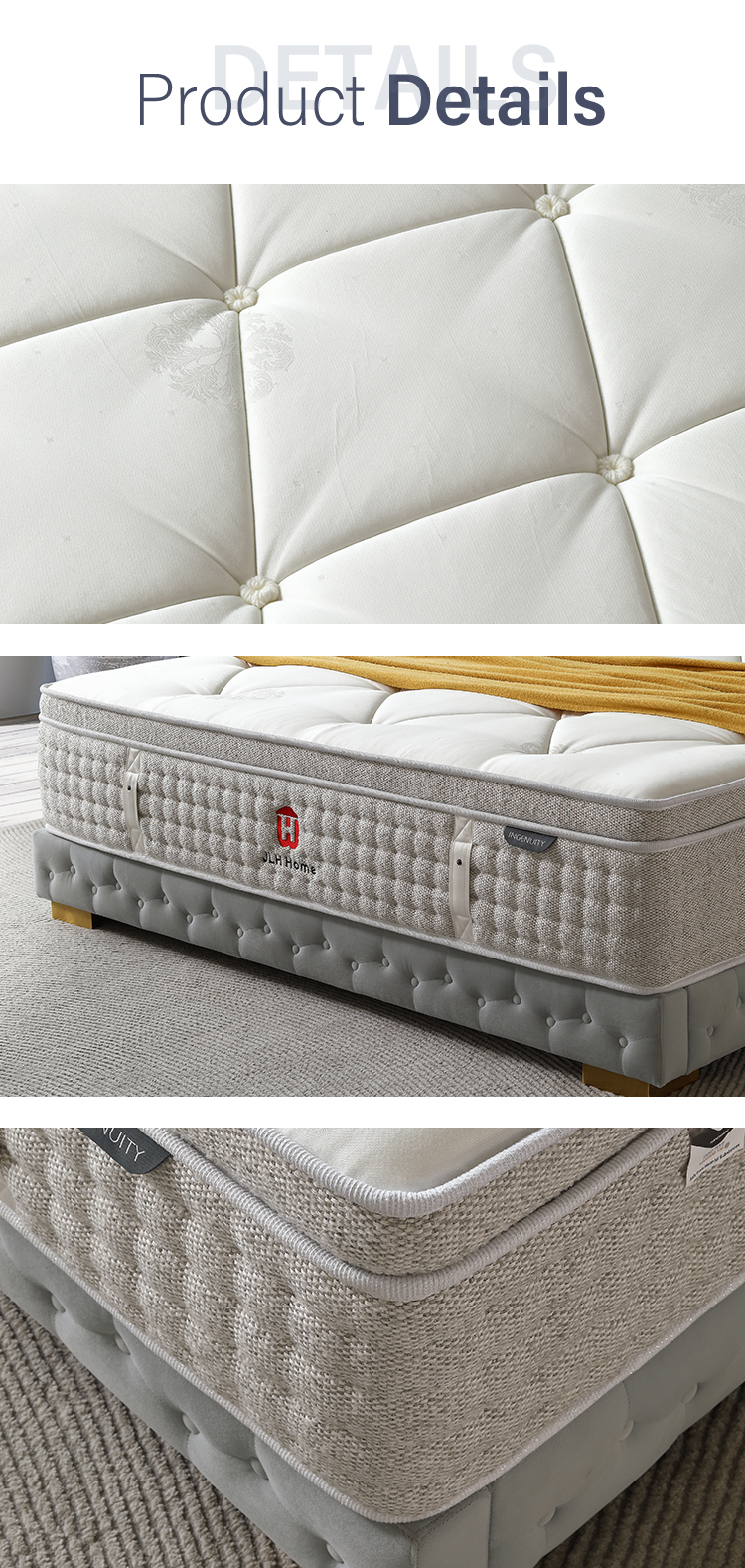 34PD-14 Hypo-allergenic luxury design Bio-Based memory foam hybrid mattresses 5 zone spring mattresses for bedroom 16