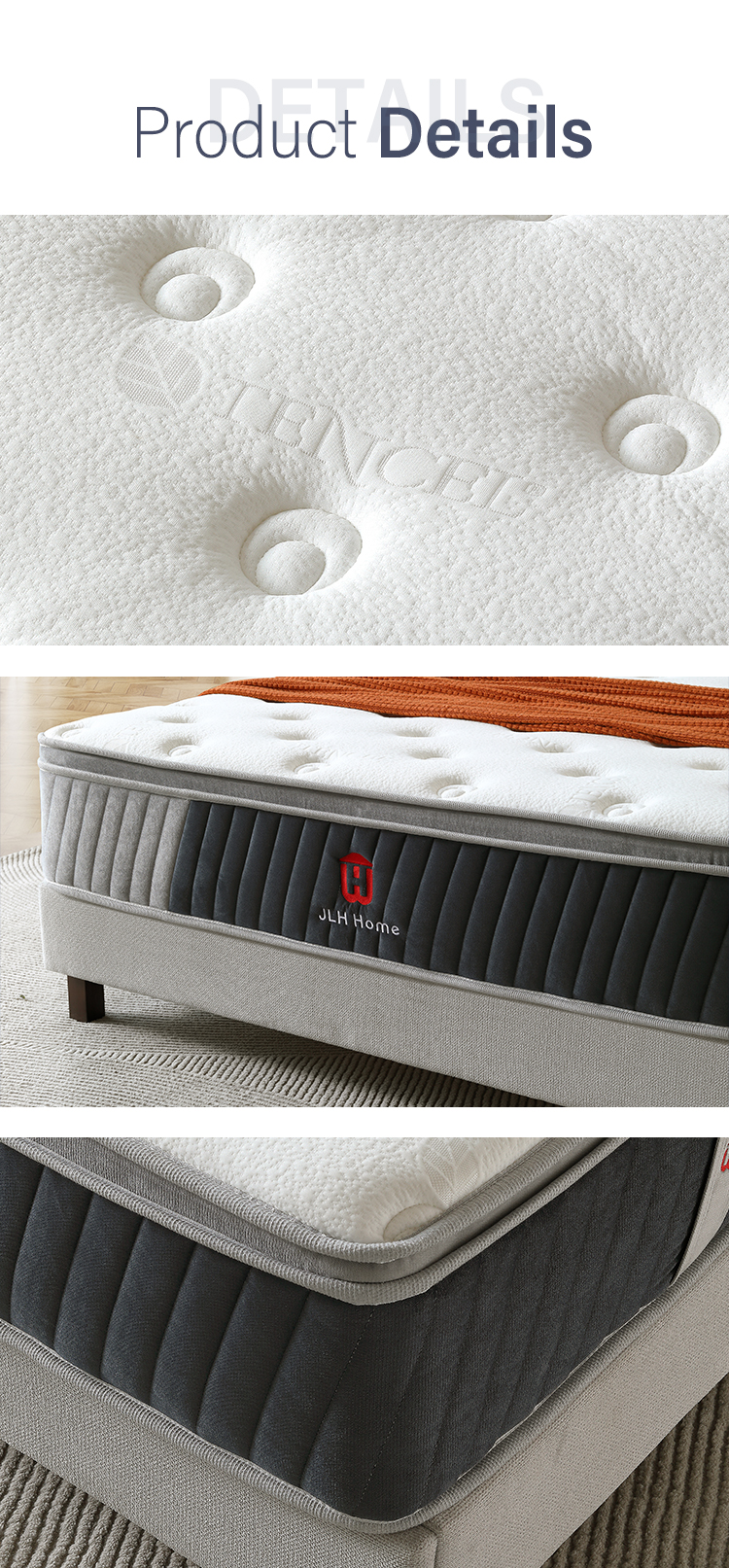 Matelas à ressorts ensachés personnalisé 34PB-43 enroulé dans une boîte, facile à emballer, OEM/ODM, matelas d&39;hôtel double, queen, king size 18