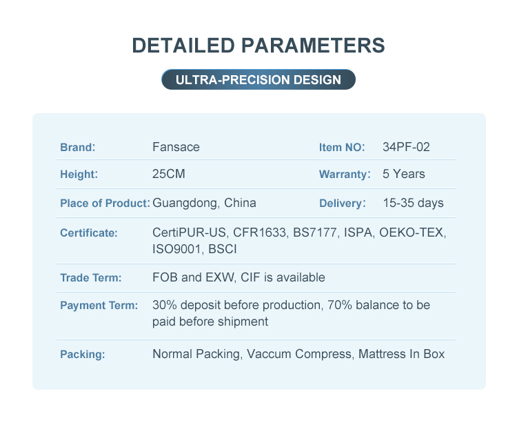 34PF-02 Factory Wholesale Popular 5 Star Hotel Mattress 10 Inch Sleeping Air Memory Foam Hybrid Mattress Manufacturer 20