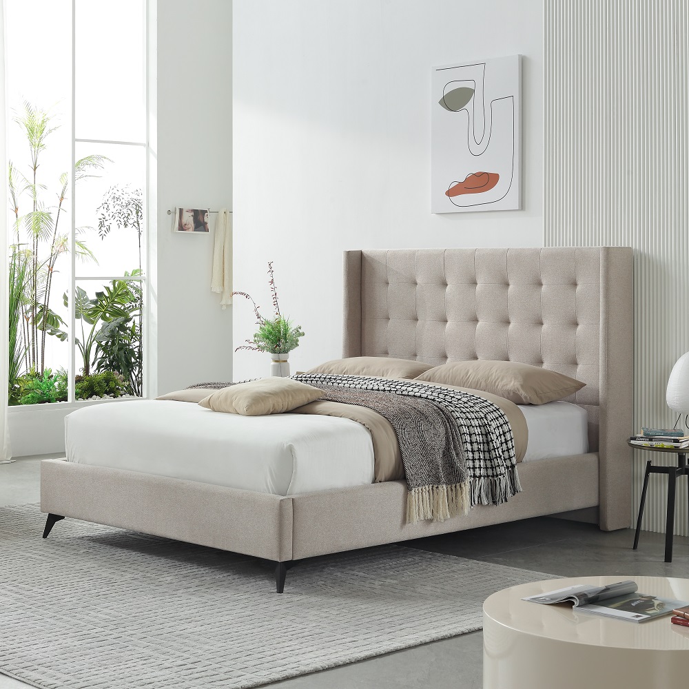 MB3638ZT factory luxury wooden slats china bed queen size fabric modern upholstered bed frame for hotel| JLH Mattress 8