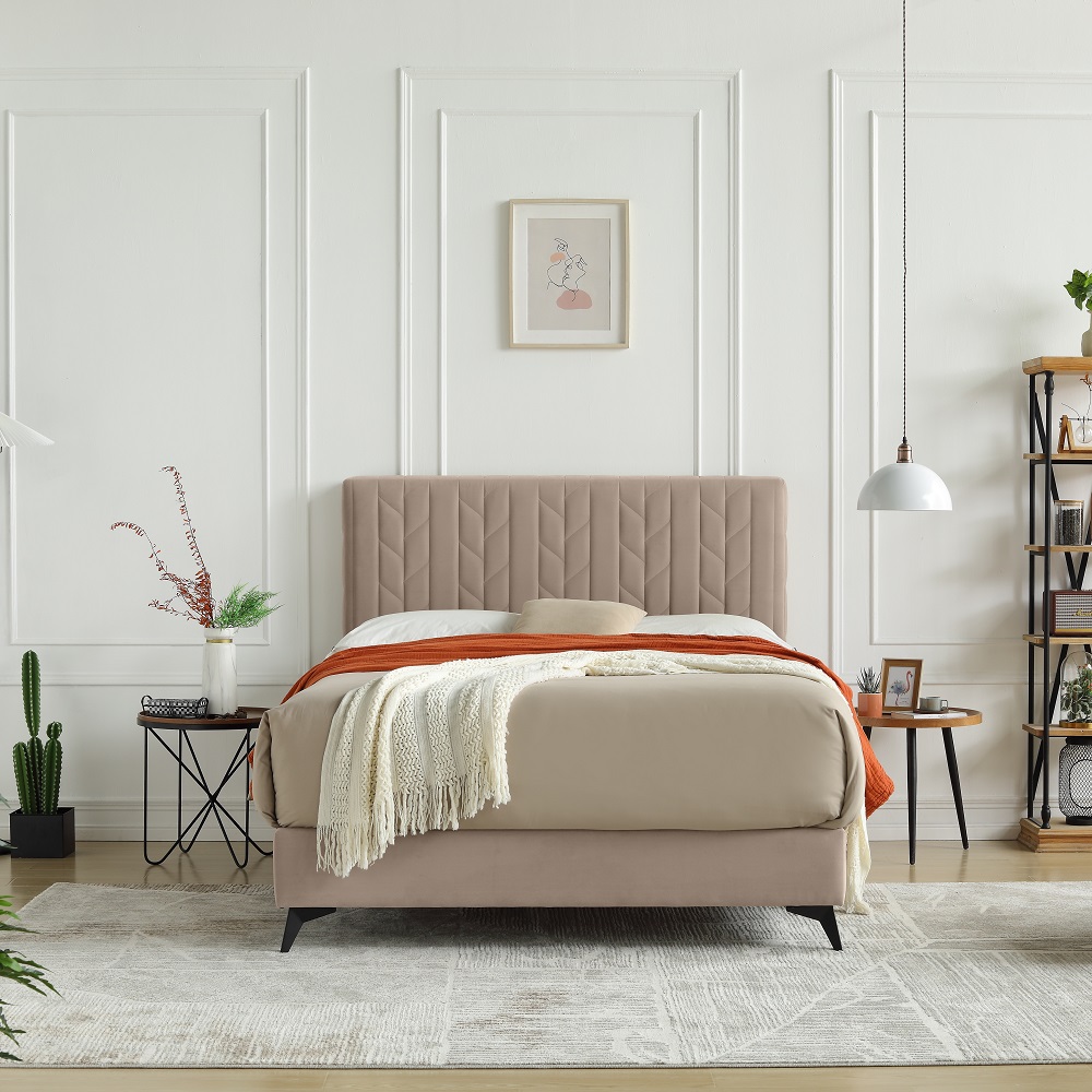 Best MB3635ZT | 2022 Minimalist Leaf shape hotel upholstered bed for adult Milk-Tea Color JLH Mattress Supplier 8