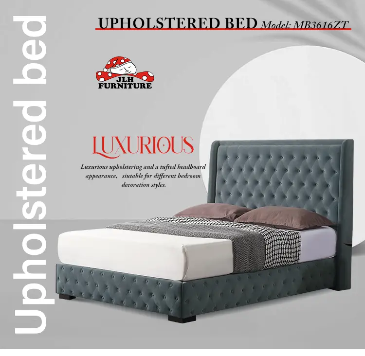MB3616ZT Storage Design Tufted Ottoman Hotel Bed Base Button Headboard with Wingback and Pneumatic Rod 1