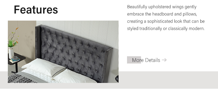 MB3613ZT wholesale elegant design fabric bed button tufted headboard linen solid wood slat upholstered beds frame 9