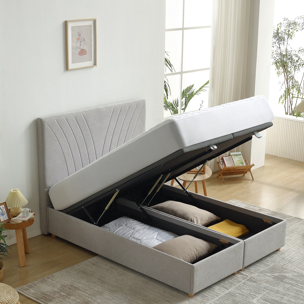 MB3612ZT ODM Handcrafted Modern Design Two Side Linen Fabric Ottoman Hotel Bed Frame Storage Queen Bed - JLH Mattress 8