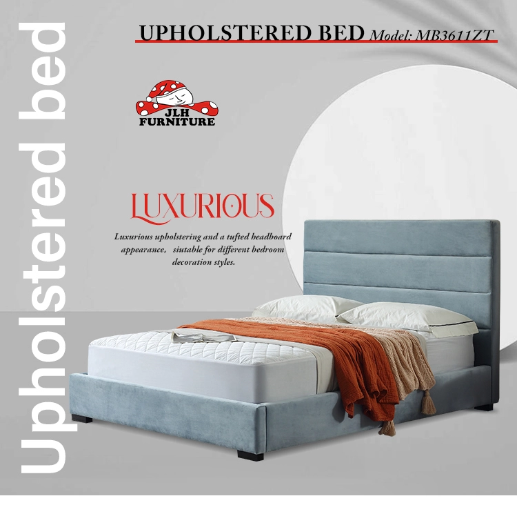 Quality MB3611ZT Customized modern design blue fabric soft bed head queen size hotel upholstered bed | JLH Mattress 1