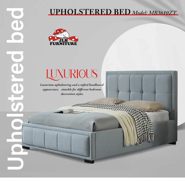 Venta al por mayor de marcos de cama con plataforma de lino tapizados, cabecero azul, cama tamaño queen, calidad MB3610ZT 1