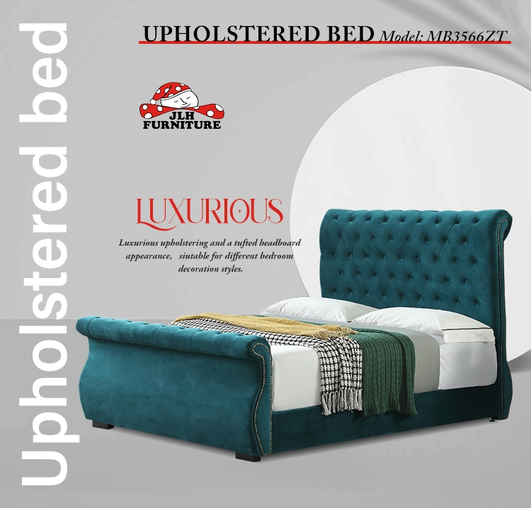 MB3566ZT Luxury Button Design Velvet Fabric upholstered Castello Bed for middle high end market 1