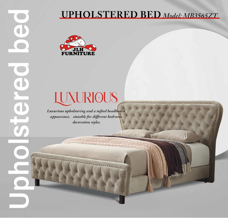Best MB3565ZT Royal Luxury Button Cream Velvet upholstered bed for high end market Factory Price - JLH Mattress 1