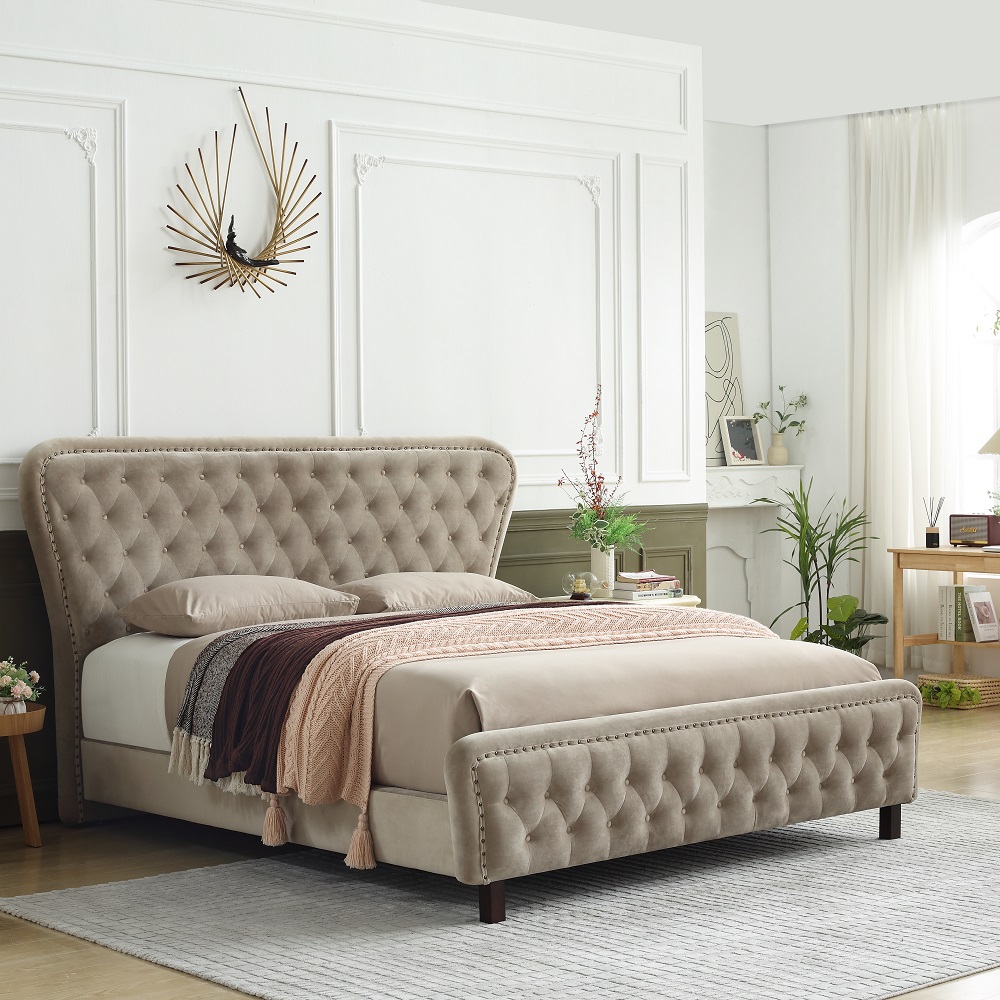 Best MB3565ZT Royal Luxury Button Cream Velvet upholstered bed for high end market Factory Price - JLH Mattress 8