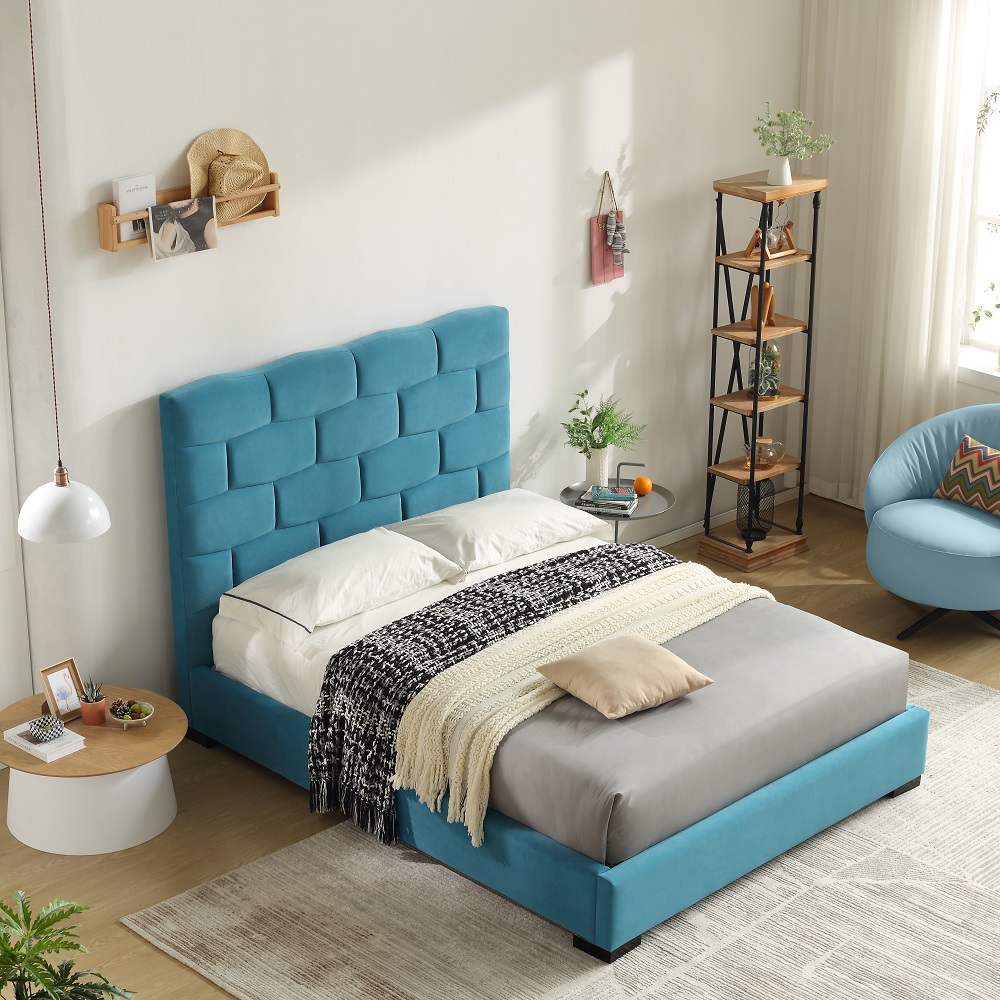 MB3562ZT Minimalist brick cube shape hotel upholstered bed for adult Light Blue Supplier manufacturers | JLH Mattress 8