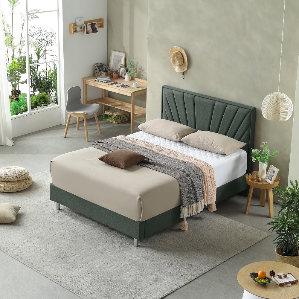 Professional MB3506ZT Minimalist Line-shaped hotel upholstered soft bed for adult drak green manufacturers 7