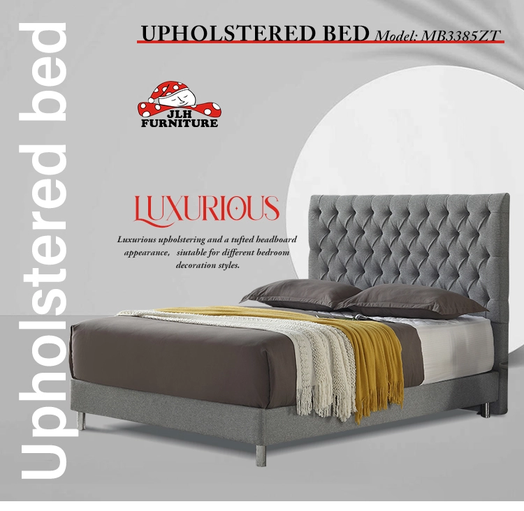 China Factory wholesale MB3385ZT grey fabric tall tufted headboard full hotel bed base manufacturers - JLH Mattress 1