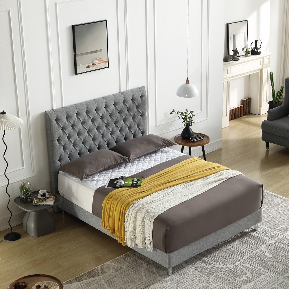 China Factory wholesale MB3385ZT grey fabric tall tufted headboard full hotel bed base manufacturers - JLH Mattress 7