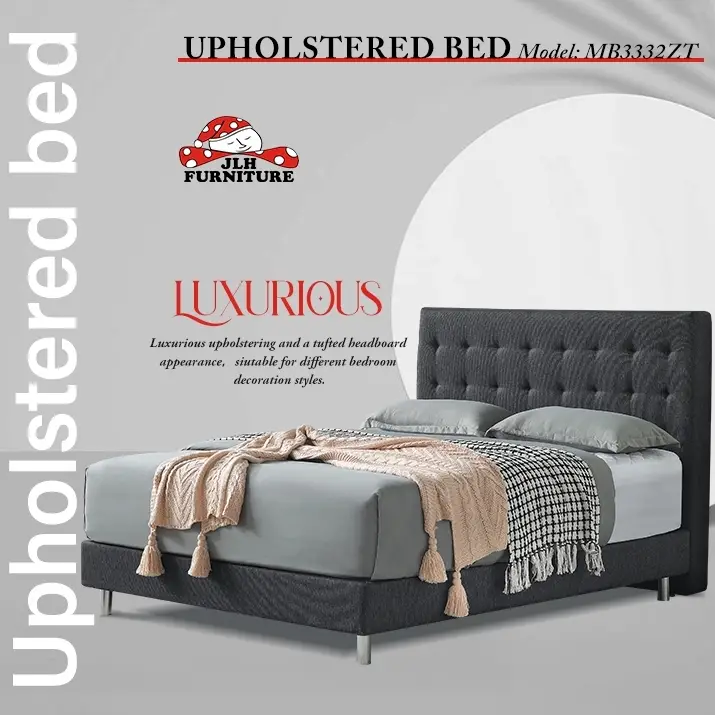 Wholesale MB3332ZT | Classic Design Linen Fabric hotel upholstered bed for high end market Black color with good price 1