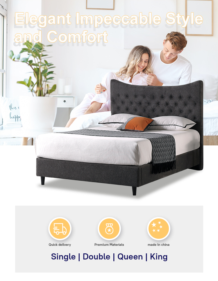 MB3662ZT Upholstered Platform Bed Frame Tufted headboard Wood Slat Support Easy Assem 8