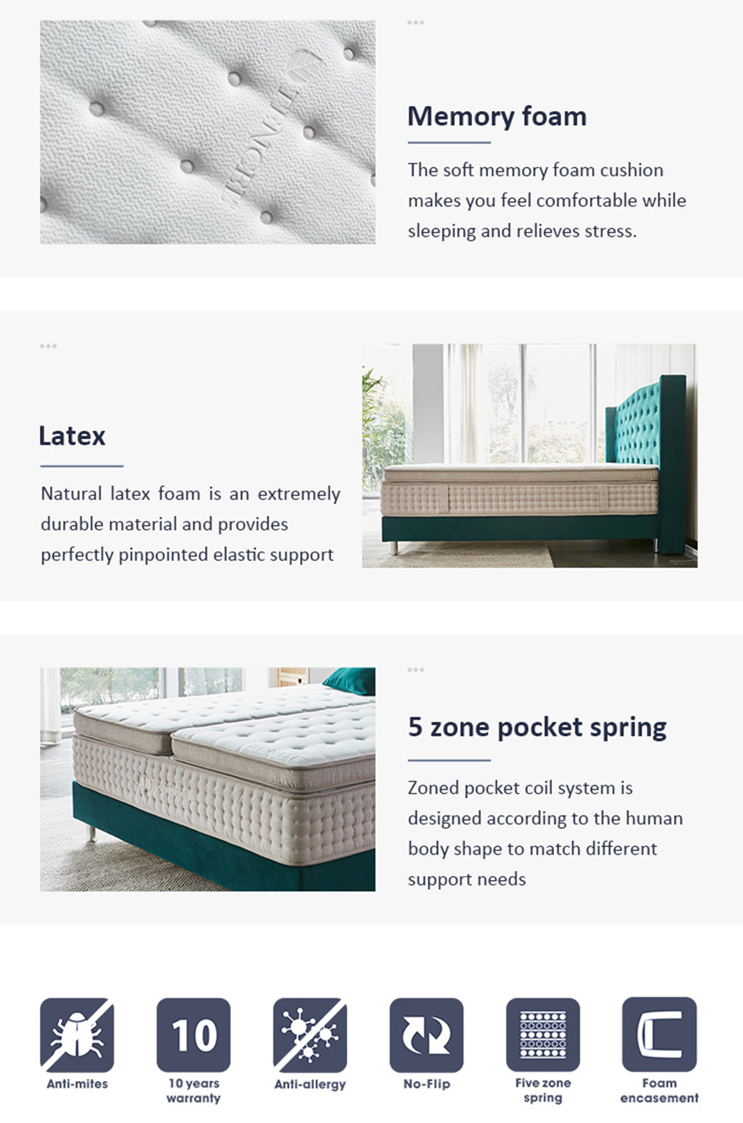 48PA-02  Hot Sale Different Soft Firmness Feeling Spring Mattress For Couple 10