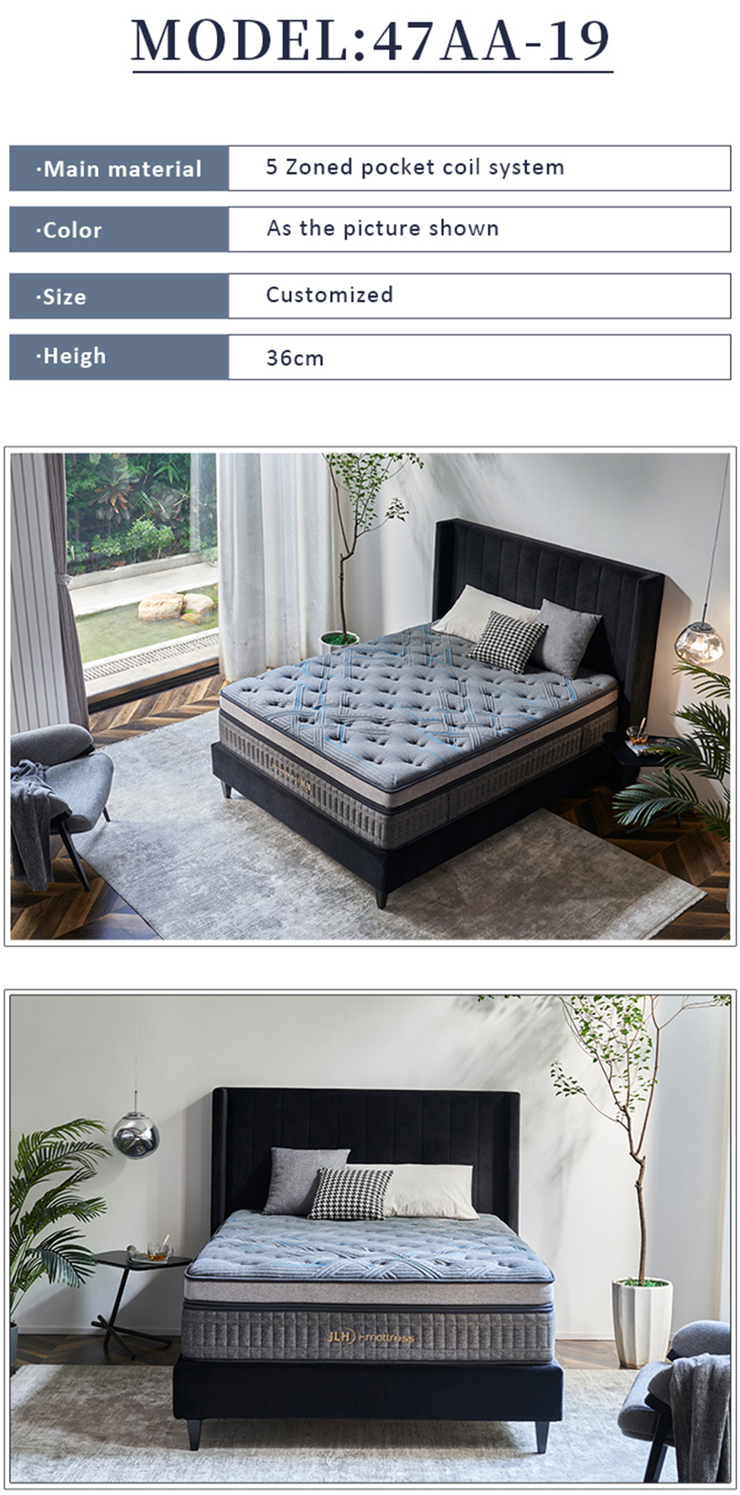 47AA-19  Breathable Home Furniture Bedroom Two layer Mini Pocket Spring Mattress For Adult 8