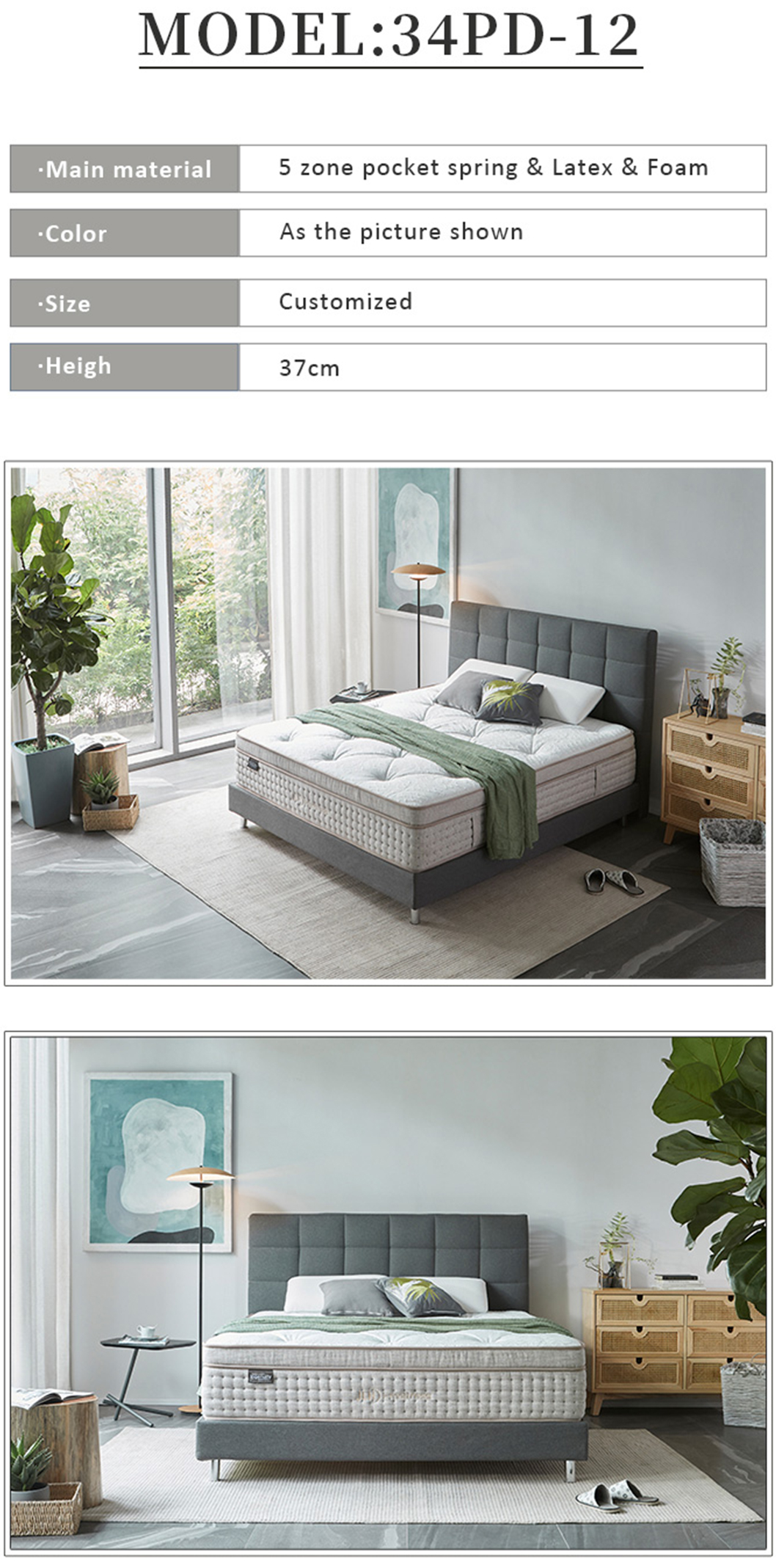 34PD-12  Luxury Design With 100% Hand Tufted Design Hand Made Pocket Spring Mattress For Adult 8