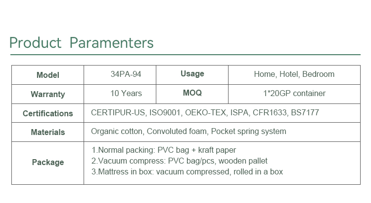 34PA-94 Natural Fresh Oraganic Cotton firmer Box spring mattress Products | JLH Mattress 14