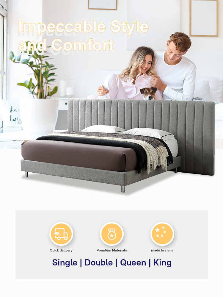 MB3656ZT Berlin bed Modern Upholstered Platform Bed with Channel Extended Headboard 2