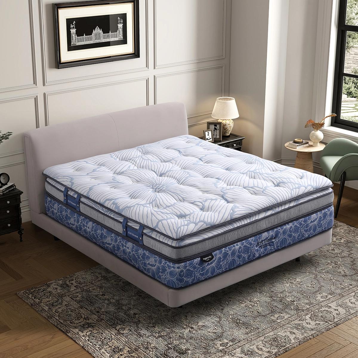 مرتبة 47PD-01 فاخرة من إسفنج الذاكرة متوسط ​​الحجم من ماتيلاس، 7 مناطق، زنبركات جيبية، مقاس كينج، مع غطاء فاخر - JLH Home 1