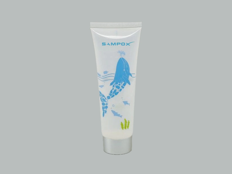 Tubo transparente de material reciclado com oceano com tampa de parafuso de prata 1