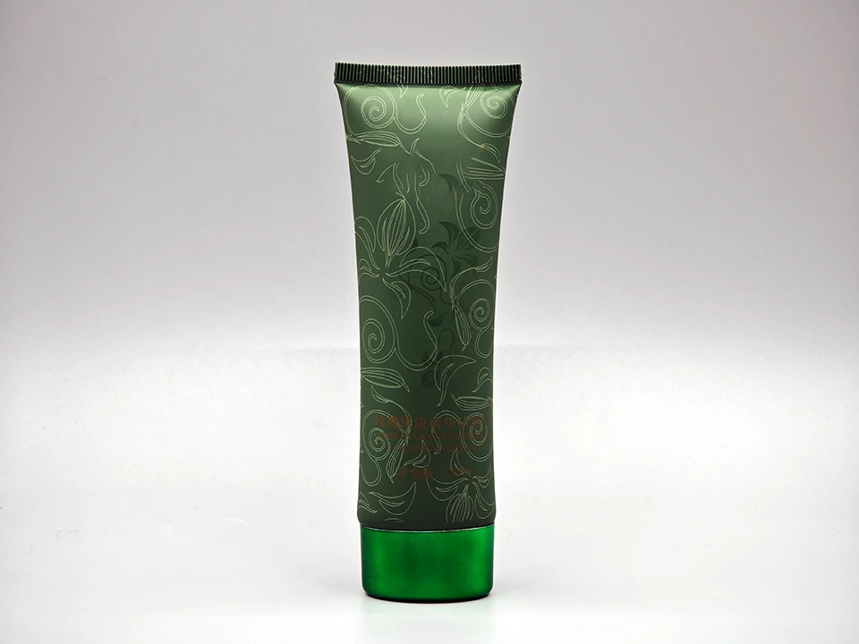 Deep Green Flat Face Wash Tube Botanical Print Gold Accent Eco Packaging 1