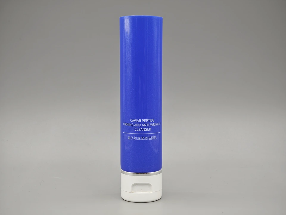 Blue Facial Cleanser Tube Screen Print White Flip Cap Round Packaging 1