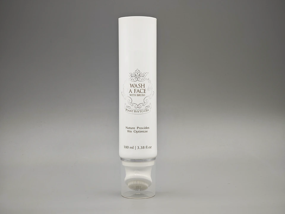 White Facial Cleanser Tube Twist-Lock Brush Offset Print Round Design 1