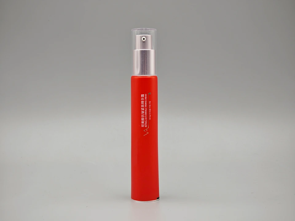 Red Aluminum-Plastic Serum Tube Gold Foil Airless Pump Round Packaging 1