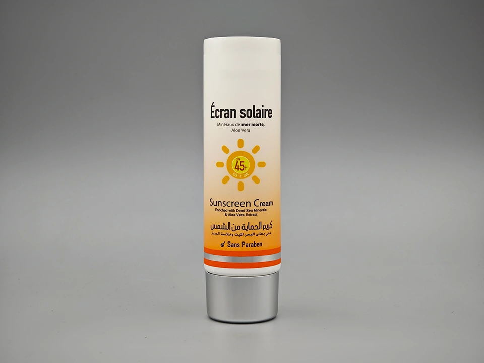 Custom Sunscreen Tube 75ml D40mm PE Gradient Orange White Cute Sun Print Silver Cap 1