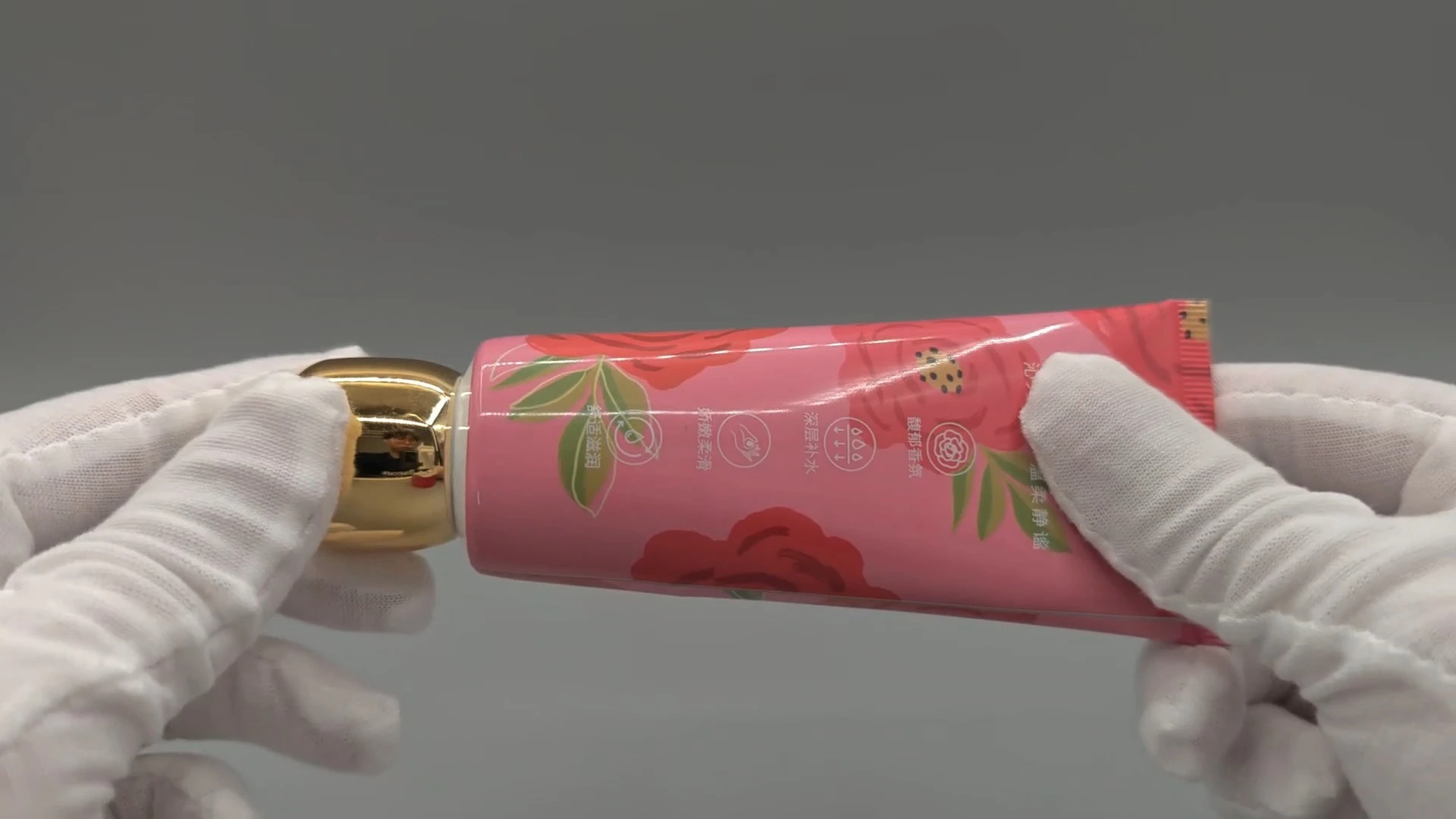 Hand Cream Aluminum Tube ABL PP Gold Cap Red Floral Print 70g D35mm 1