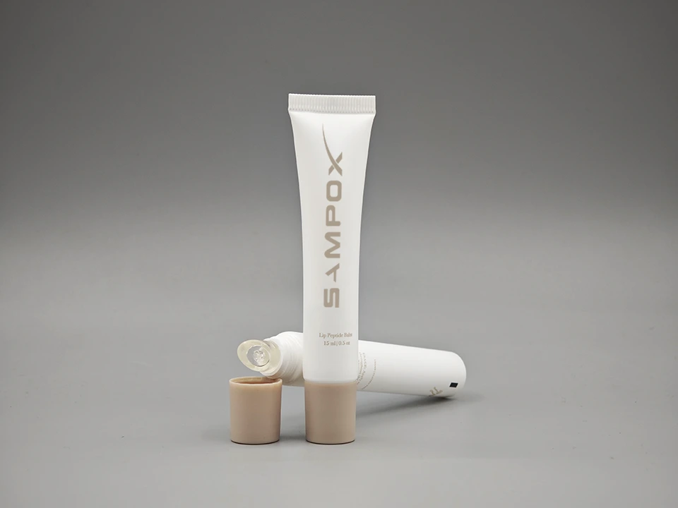 Custom Lip Balm Tubes PE Matte White Print Soft Tip Grey Cap 15ml D19mm 1